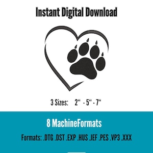 Paw Print Embroidery Design, Puppy Embroidery File, Dog Lover Embroidery, Machine Embroidery Designs .dst .exp .hus .pes .vp3 .jef