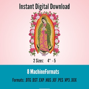 Archivo de bordado de la Virgen de Guadalupe Rosas, diseño de bordado de la Virgen María, diseño de bordado religioso, EMB católico