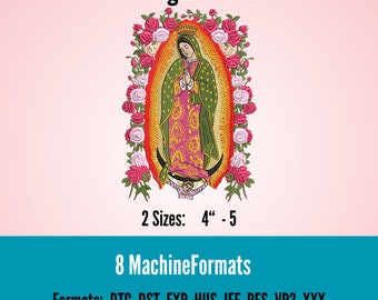 Virgen De Guadalupe Embroidery Design, Roses, Catholic (Digital Download)