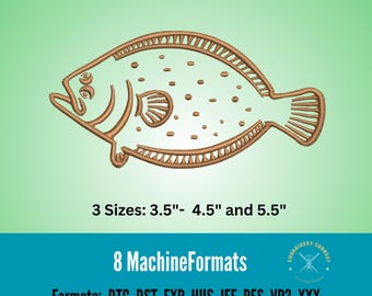Halibut Outline Embroidery Design, Fishing File (Digital Download)