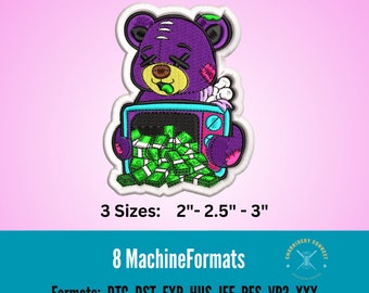 Money Bear Embroidery Design, Cash Hat Embroidery File (Digital Download)