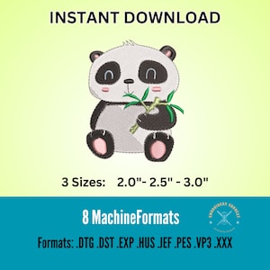 Cute Panda Machine Embroidery Design,  Panda Embroidery Files, Animal Embroidery Designs, Baby Panda Embroidery,