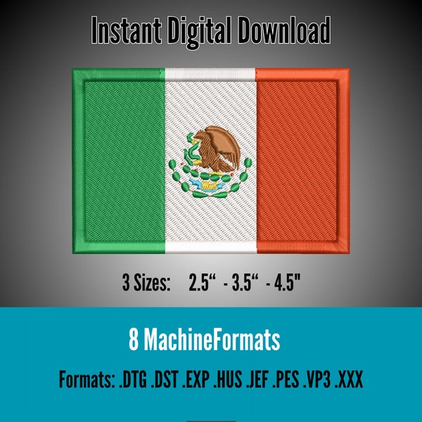 Mexico Flag embroidery Design. Embroidery for hats, Mexico Flag Machine Embroidery Files