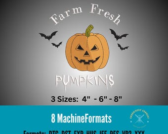 Farm Fresh Pumpkin Embroidery Design: Halloween Jack O'Lantern (Digital Download)
