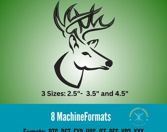 Buck Embroidery Design, Deer Head File (PES, DST, JEF) (Digital Download)