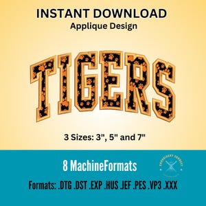 Tigers Applique Embroidery Design, Tigers Machine Embroidery Design, Satin Stitch Applique Embroidery Arched Design