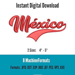 Mexico script embroidery Design, Embroidery for hats, Mexico 3d Machine Embroidery Files, Mexico baseball embroidery