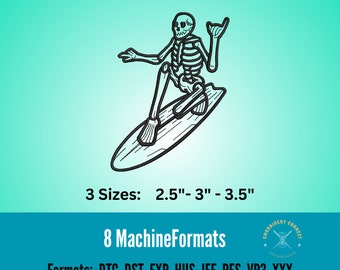 Skeleton Surfer Embroidery Design, Spooky Trendy Designs (Digital Download)