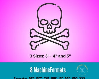 Skull Embroidery Design, Spooky Skeleton (3, 4, 5 inch) (Digital Download)