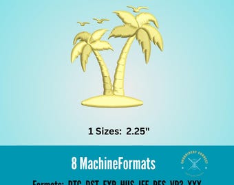 Palm Tree Embroidery Design, Gold Sun, Summer Hat (Embroidery File)