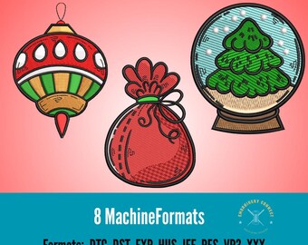 Christmas Embroidery Designs, Spinning Top, Snow Globe, Santa's Bag (Digital Download)