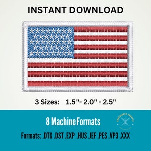 USA Flag embroidery Design, Embroidery for hats, USA Flag Machine Embroidery Files, USA Patch