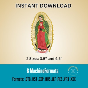 Archivo de bordado de la Virgen de Guadalupe, diseño de bordado de la Virgen María, diseño de bordado religioso