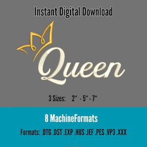 Queen with Crown Embroidery Designs, Woman Empowerment Embroidery files, Digitized Design, Instant Download .dst .exp .hus .pes .vp3 .jef