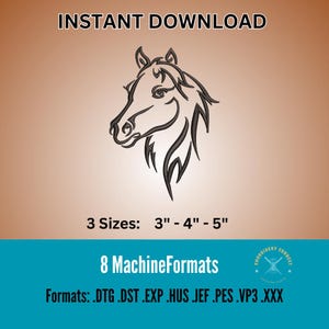 Horse Head Embroidery Design - Noble Animal for Dark Fabric,  Graceful Mane, Gift for Equestrian Lovers, Embroidery files