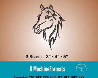 Horse Head Embroidery Design – Stallion Outline (Digital Download)
