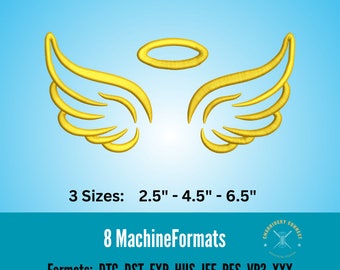 Angel Wings Halo Embroidery Design, Machine Embroidery File (Digital Download)