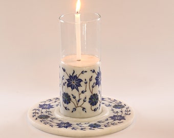 Marble Inlay Candle Holder with Plate