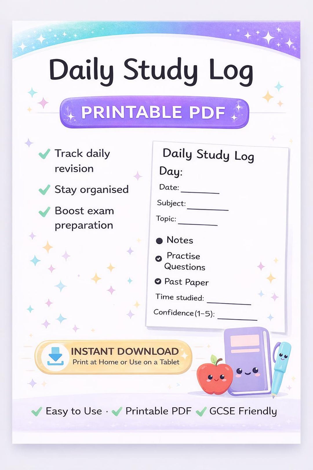 GCSE Study Log | Printable Revision Planner (PDF) - Etsy UK