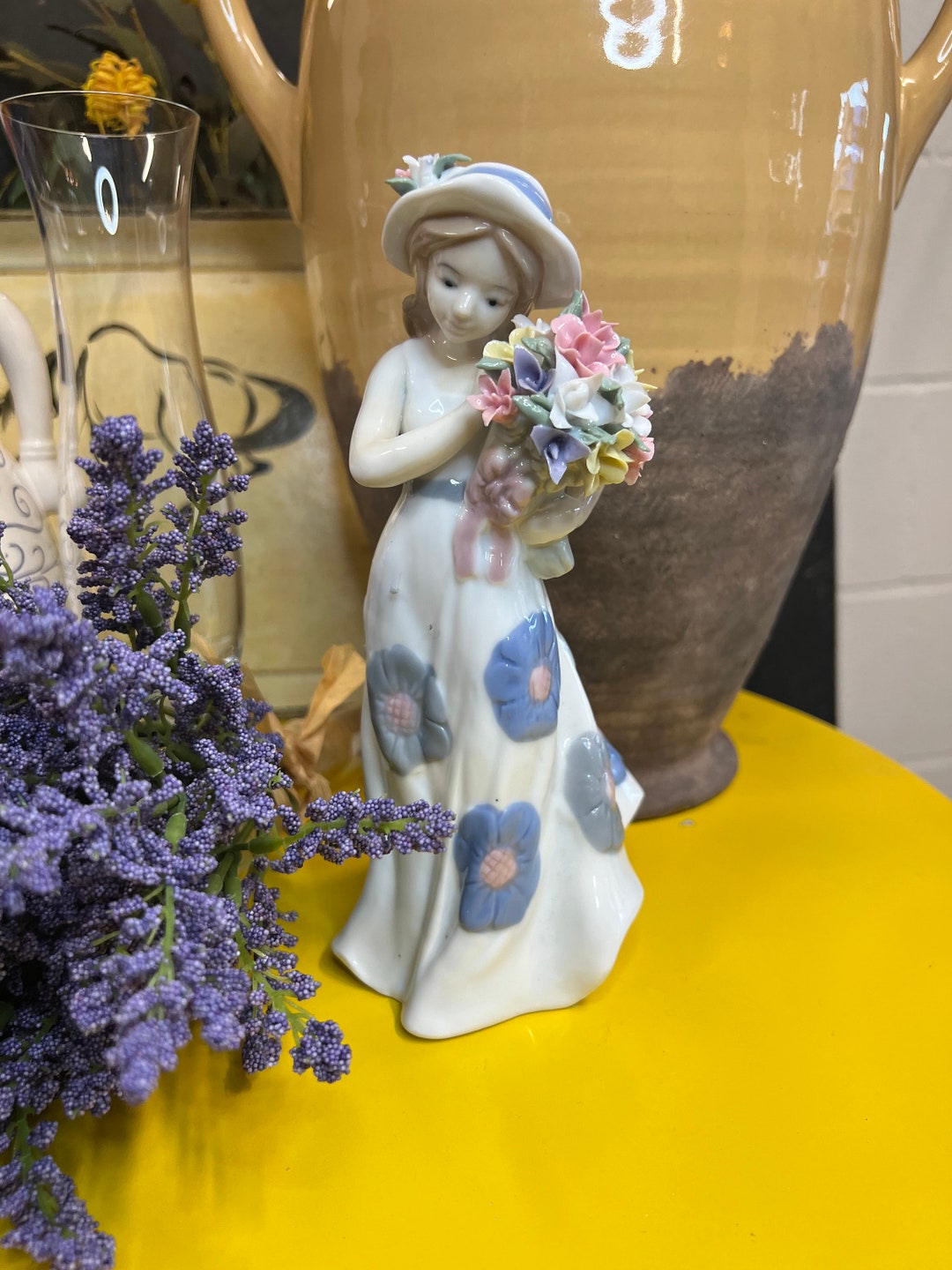 Porcelain Figurine girl With a Basket of Flowers Etsy
