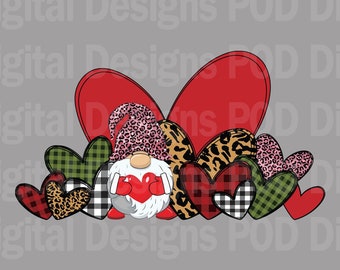Valentines Day Gnome, Hearts PNG | Sublimation Design | 300 Dpi Transparent Digital Download