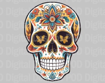 Vibrant Sugar Skull, Transparent Png | Mexican Fiesta Artwork - 300 Dpi Digital Download For Sublimation