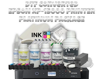 Platinum DTF Epson xp-15000 Drucker Bundle | CMYK+Weiße Druckfarbe + Film + Zubehör | Start benutzerdefinierter Shirt Druck | Chiplose Hardware und Support