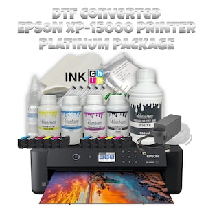 Platinum DTF Epson XP-15000 Printer Bundle | CMYK+White Ink + Film + Accessories | Start Custom Shirt Printing | Chipless Firmware & Support