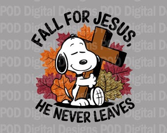 Fall For Jesus | Glitter Autumn Leaves PNG - Digital Download | Faith Based Seasonal Art Design