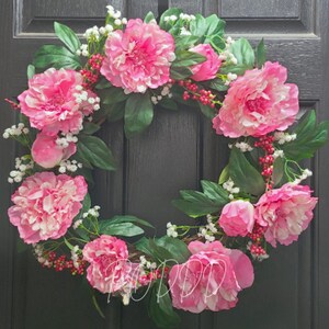 Vibrant Pink Peony Wreath – Spring & Summer Front Door Wreath, Peony Floral Wreath, Elegant Door Decor, Home Decoration, Door Hanger