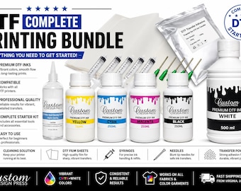 DTF-Tintenset, CMYK Weiß-Bundle | Druckerkompatibles Reinigungsset – Transferpulver, Folien-Starterset