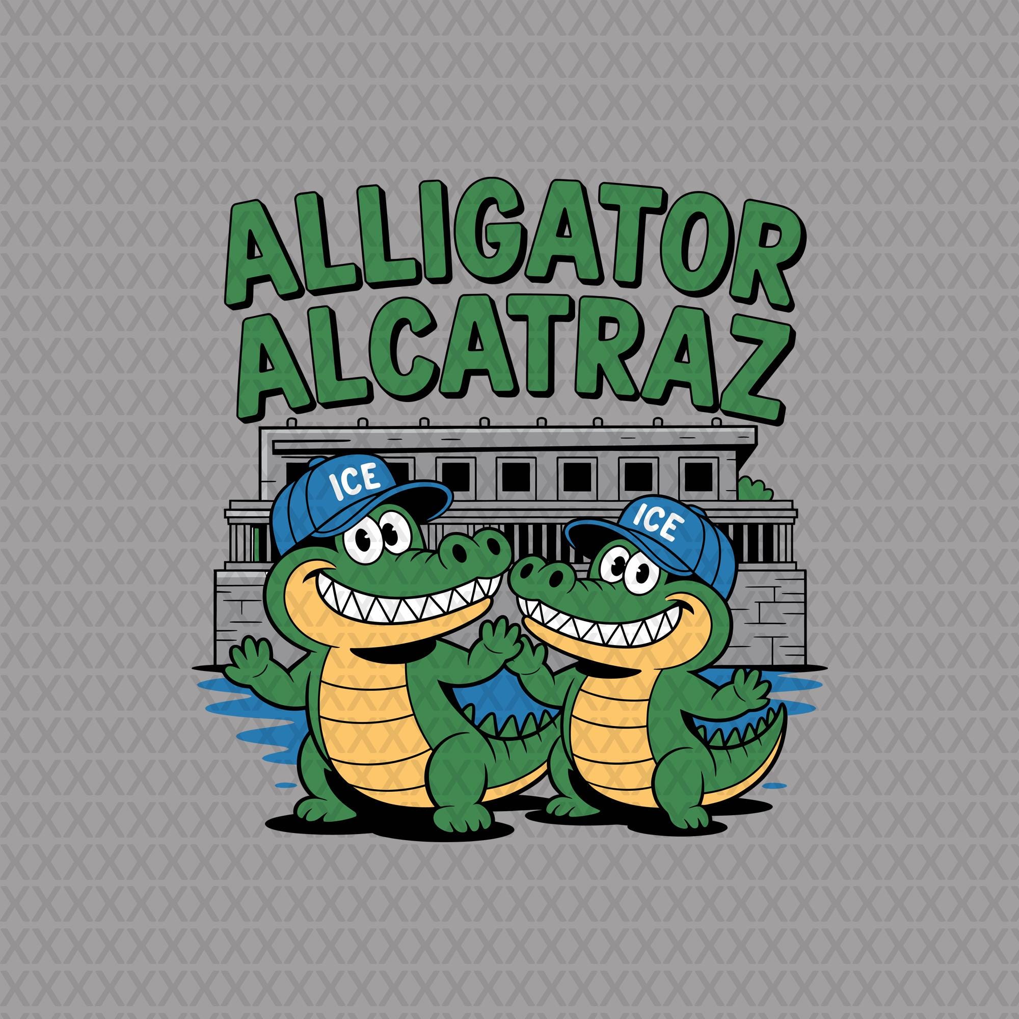Alligator Alcatraz DTF Prints Transfers | Funny Cartoon Reptile Design | High dpi png File for T-Shirts Mugs Apparel Crafts
