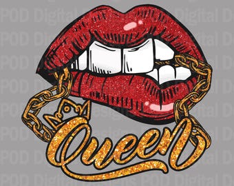 Queen Lips Digital, Pop Art PNG | Transparent Background | 300 Dpi Sublimation Dtf File