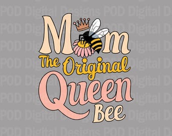 Retro Mom Queen, Bee Illustration PNG | Sublimation DTF | Mug Art, 300 DPI Digital Download