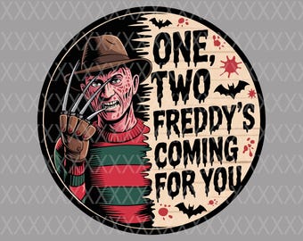 Freddy Krueger, Cartoon Style Horror Art Piece | UV DTF Print | 9-Inch Round MDF Board, Bats, Blood Splatters
