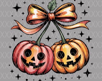 Halloween Jack-o'-Lanterns Cherries PNG for DTF/Sublimation Fall Design Shirts and Decor