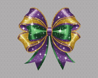 Mardi Gras Bow PNG Glitter Purple Green Gold Digital Download
