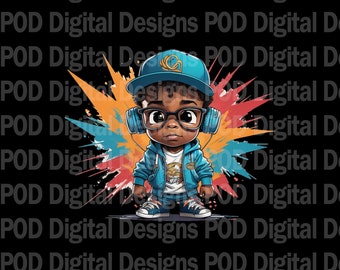 Little Boy With, Headphones Art | Urban Hip Hop PNG - Transparent 300DPI Download Graphic