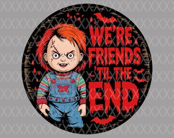 UV Printed Wreath, Chucky-Style Horror Sign | MDF | 9-Inch Round | Cartoon Haunt Wall Display