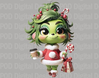 バブルガムサンタ PNG：クリスマス昇華デザイン（デジタルダウンロード