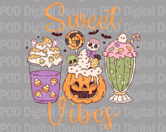 Sweet Vibes Halloween Clipart: Transparent PNG for Sublimation (300 DPI)