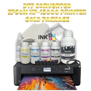Konvertiert Epson EXP-15000 DTF Gold Drucker Bundle | Chiplose Firmling + Tusche + Film | Starten Sie noch heute ein T-Shirt-Druckgeschäft!