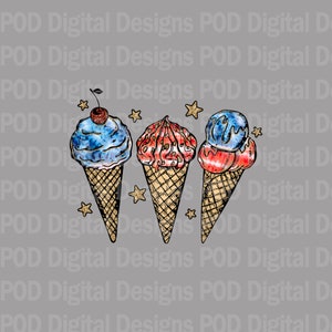 Glitzer Eistüten png für 4.Juli - Digitaler Download für DTF DTG Sublimation 300dpi Design