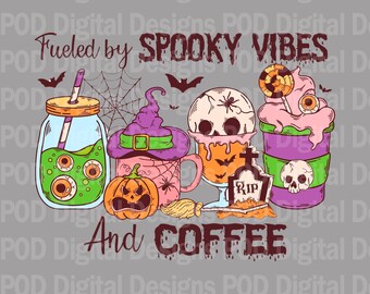 Halloween Coffee Digital Art: Spooky Vibes PNG (300 dpi Transparent)