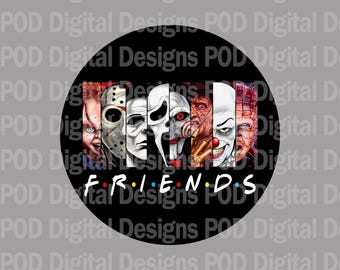 Black Horror | Friends Wreath Center 9 Inch - UV Printed Hardboard Round, Halloween Porch Accent