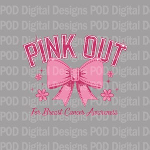 Puede incluir: Gráfico de "Pink Out" para la concienciación sobre el cáncer de mama con un lazo rosa y estrellas.