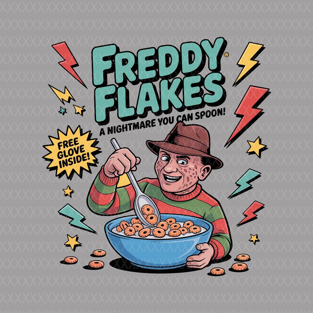 Freddy Flakes Horror Cereal Box Parody PNG: Halloween DTF Print (300 ...