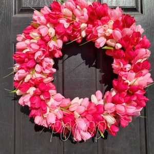 Light/Dark Pink Tulip Wreath – Spring Front Door Wreath, Easter Wreath, Floral Home Decor, Summer Door Wreath, Handmade Tulip Decor