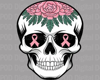 Skull Png Pink | Rose Ribbon Digital Art - Breast Cancer Symbol | 300 Dpi Transparent File