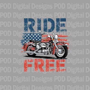 Transparent png Ride Free Biker, Motorcycle Digital Image for Sublimation, DTF, POD, 300 dpi